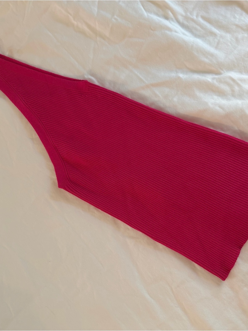 Mango Ribbed One-Shoulder Top - Hot Pink